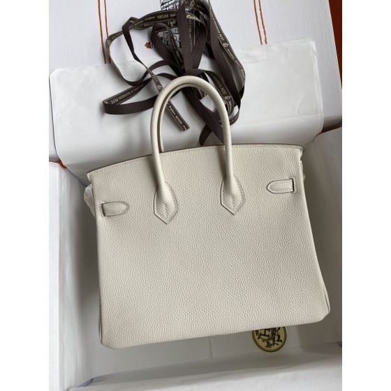 Birkin 25/30/35cm imported Togo leather milkshake white gold buckle