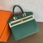 Birkin 30cm peacock green gold buckle imported Togo leather beeswax thread stitching