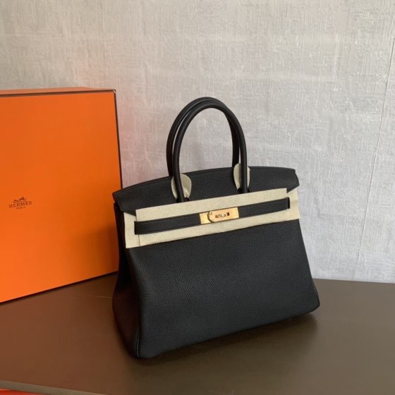 Birkin 30cm black gold buckle imported Togo leather beeswax thread stitching