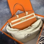 Birkin 30cm orange gold buckle Imported Togo leather Beeswax thread stitching