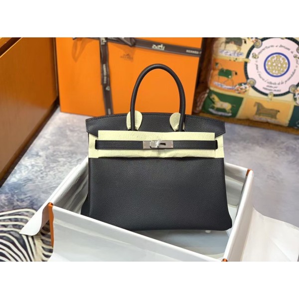 Birkin 30cm Black Silver buckle Imported Togo leather Beeswax thread stitching