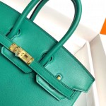 Birkin 25cm u4 velvet green gold buckle silver buckle  Original swift calfskin top craftsmanship beeswax thread handmade