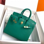 Birkin 25cm u4 velvet green gold buckle silver buckle  Original swift calfskin top craftsmanship beeswax thread handmade