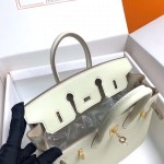 Birkin 25cm ck10 milkshake white gold buckle silver buckle original swift calfskin top craftsmanship beeswax thread handmade