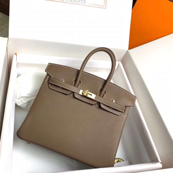 Birkin 25cm ck18 elephant grey gold buckle silver buckle original swift calfskin top craftsmanship beeswax thread handmade