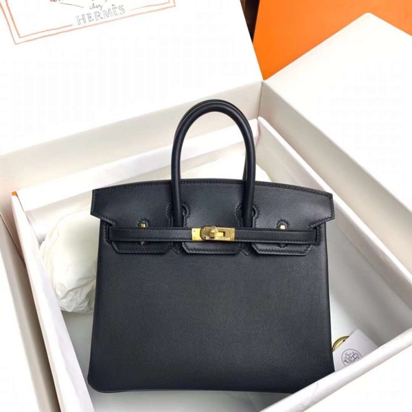 Birkin 25cm black gold buckle silver buckle  Original swift calfskin top craftsmanship beeswax thread handmade