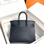 Birkin 25cm black gold buckle silver buckle  Original swift calfskin top craftsmanship beeswax thread handmade