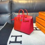 Birkin25 outside sewing new triple color Epsom leather extreme pink i6 + heart red S3 + Frida blue b3 hand sewn