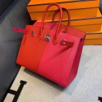 Birkin25 outside sewing new triple color Epsom leather extreme pink i6 + heart red S3 + Frida blue b3 hand sewn