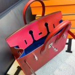 Birkin25 outside sewing new triple color Epsom leather extreme pink i6 + heart red S3 + Frida blue b3 hand sewn