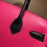 Birkin 30Cm Epsom E5 Rose Tyrien Rose spell 89 Noir black gold buckle top craftsmanship hand stitching waxed thread
