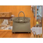 Birkin Elephant Grey Silver Buckle togo leather French original beeswax thread