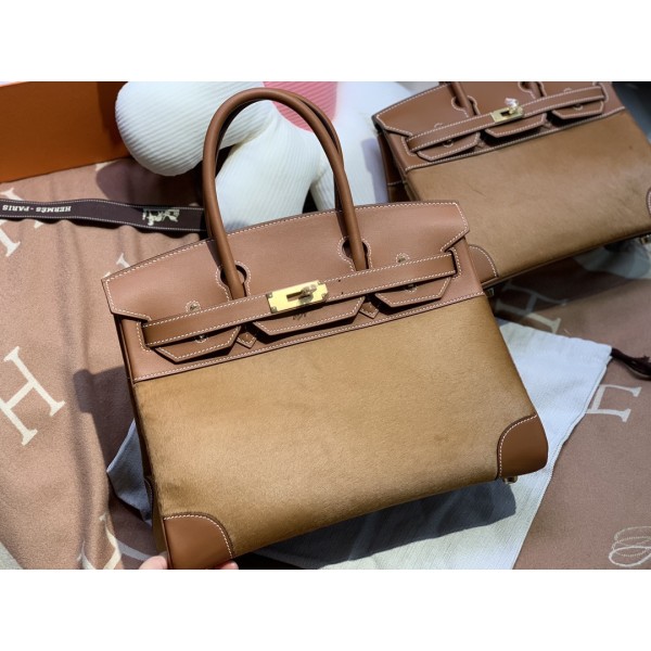 birkin30 imported cow hair ➕ golden brown swift full handmade gold buckle