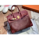 birkin30/25 burgundy imported fetal cow hair spelling swift all handmade gold buckle