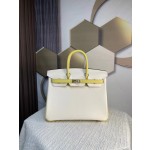 Birkin25 cream white spell chick yellow swift leather warm and soft color blocking system In stock: gold buckle silver buckle