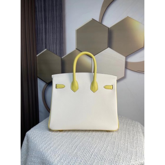 Birkin25 cream white spell chick yellow swift leather warm and soft color blocking system In stock: gold buckle silver buckle