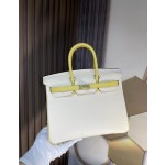 Birkin25 cream white spell chick yellow swift leather warm and soft color blocking system In stock: gold buckle silver buckle