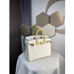Birkin25 cream white spell chick yellow swift leather warm and soft color blocking system In stock: gold buckle silver buckle