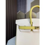 Birkin25 cream white spell chick yellow swift leather warm and soft color blocking system In stock: gold buckle silver buckle