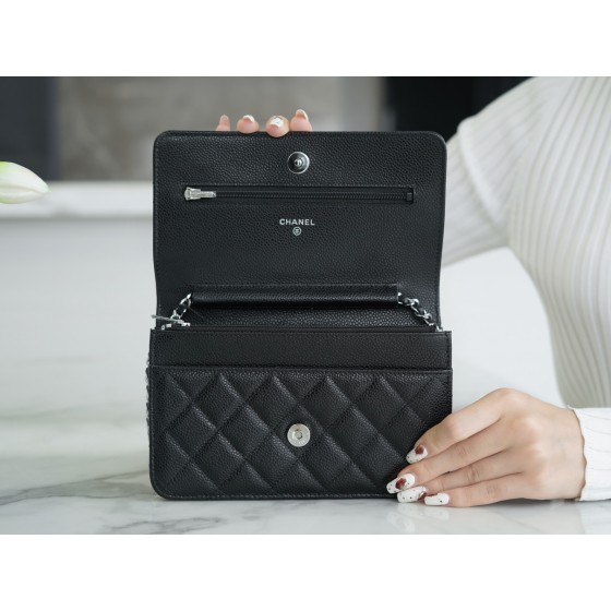 CHANEL 𝑾𝒐𝒄 Hairy Bag Entry Classic 𝑾𝒐𝒄𝒄 (Magnetic Closure) Black Bull Silver