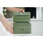 CHANEL 𝑾𝒐𝒄 Hairy Bag Entry Classic 𝑾𝒐𝒄𝒄𝑾𝒐𝒄 (Magnetic Closure) (Lambskin) Matcha Green