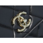 Chanel Trendy cc mouth flap bag lambskin black gold Genuine Leather