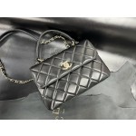 Chanel Trendy cc mouth flap bag V grid black gold genuine leather