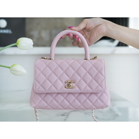 CHANEL 𝑪𝒐𝑪𝒐 𝒉𝒂𝒏𝒅𝒍𝒆 New Cowhide Handle Small Cherry Blossom Pink