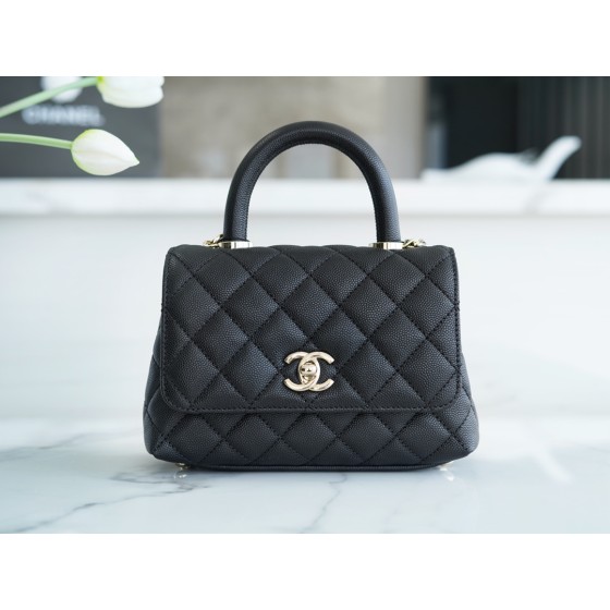 CHANEL 𝑪𝒐𝑪𝒐 𝒉𝒂𝒏𝒅𝒍𝒆 New Cowhide Handle 𝗠𝗶𝗡𝗶𝗡𝗶 Black Gold