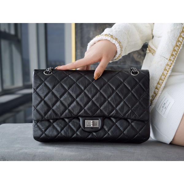 𝗖𝗵𝗮𝗻𝗲𝗹 Replica ❷. ❺❺ Italian [Montebello] Calfskin Large   Black Silver
