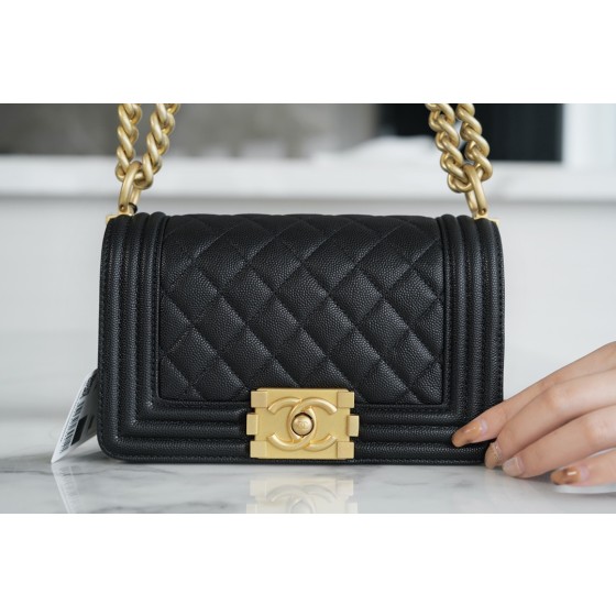 𝗖𝗵𝗮𝗻𝗲𝗹 𝗟𝗲𝗯𝗼𝘆 Imported custom caviar calfskin:Small ball pattern Small Black Gold