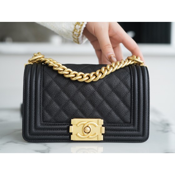 𝗖𝗵𝗮𝗻𝗲𝗹 𝗟𝗲𝗯𝗼𝘆 Imported custom caviar calfskin:Large ball pattern Small Black Gold