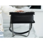 𝗖𝗵𝗮𝗻𝗲𝗹 𝗟𝗲𝗯𝗼𝘆 Imported custom caviar calfskin:Large ball pattern Small  Black Silver