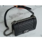 𝗖𝗵𝗮𝗻𝗲𝗹 𝗟𝗲𝗯𝗼𝘆 Imported custom caviar calfskin:Large ball pattern Small  Black Silver