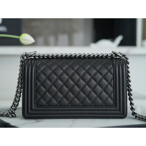 𝗖𝗵𝗮𝗻𝗲𝗹 𝗟𝗲𝗯𝗼𝘆 Imported custom caviar calfskin:Small ball pattern Medium Black Silver