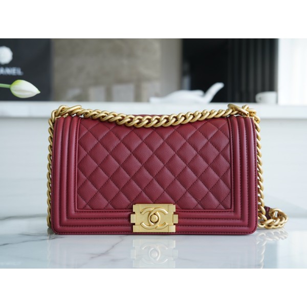 𝗖𝗵𝗮𝗻𝗲𝗹 𝗟𝗲𝗯𝗼𝘆  Original "INCAS" lychee grain calfskin：Medium Bordeaux Red