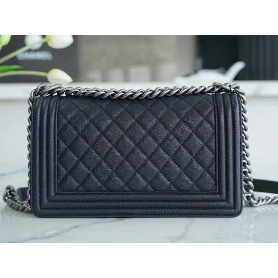 𝗖𝗵𝗮𝗻𝗲𝗹 𝗟𝗲𝗯𝗼𝘆  Original "INCAS" lychee grain calfskin：Medium Antique Silver Dark Blue