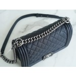 𝗖𝗵𝗮𝗻𝗲𝗹 𝗟𝗲𝗯𝗼𝘆  Original "INCAS" lychee grain calfskin：Medium Antique Silver Dark Blue