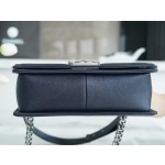 𝗖𝗵𝗮𝗻𝗲𝗹 𝗟𝗲𝗯𝗼𝘆  Original "INCAS" lychee grain calfskin：Medium Antique Silver Dark Blue