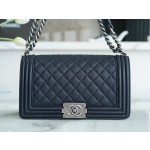 𝗖𝗵𝗮𝗻𝗲𝗹 𝗟𝗲𝗯𝗼𝘆  Original "INCAS" lychee grain calfskin：Medium Antique Silver Dark Blue