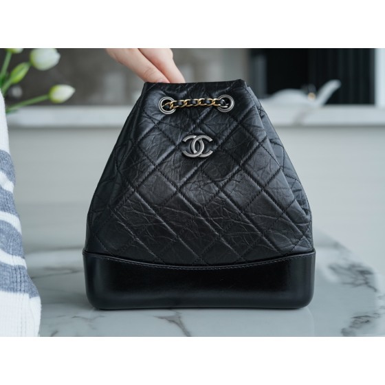 𝗖𝗵𝗮𝗻𝗲𝗹𝗚𝗮𝗯𝗿𝗶𝗲𝗹𝗲❥vagrancyBackpack Italy 🇮🇹 "Montebello" original tire cowhide：Small🖤Classic Black