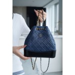 𝗖𝗵𝗮𝗻𝗲𝗹𝗚𝗮𝗯𝗿𝗶𝗲𝗹𝗲❥vagrancyBackpack Italy 🇮🇹 "Montebello" original tire cowhide：Small💙🖤Blue and Black