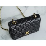 𝐂𝐇𝐀𝐍𝐄𝐋 Classic Flap Italy 🇮🇹 "𝗚𝗥" Original Lambskin 🐑 Classic Mouth Flap Bag Gold Buckle Black Large 𝒎𝒊𝒏𝒊🔆