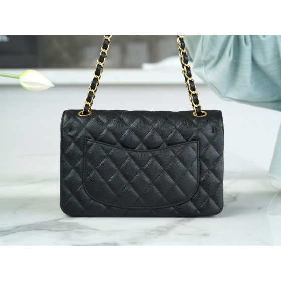 𝐂𝐇𝐀𝐍𝐄𝐋 Classic Flap France 🇫🇷 𝐇𝐚𝐚𝐬Original Lychee Ball Pattern 🐂 Classic Flap Bag Gold Buckle Small Black 🖤