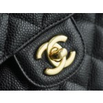 𝐂𝐇𝐀𝐍𝐄𝐋 Classic Flap France 🇫🇷 𝐇𝐚𝐚𝐬Original Lychee Ball Pattern 🐂 Classic Flap Bag Gold Buckle Small Black 🖤