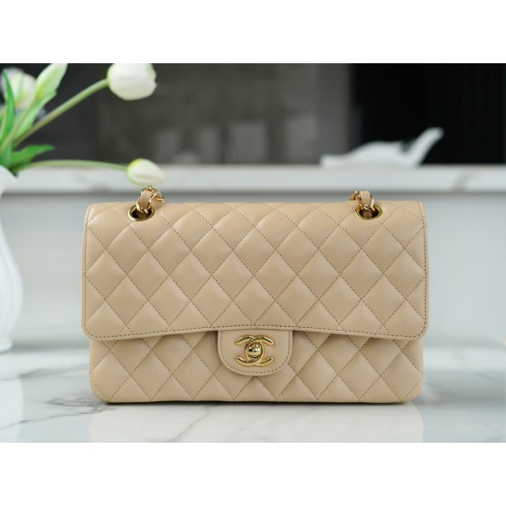 𝐂𝐇𝐀𝐍𝐄𝐋 Classic Flap France 🇫🇷 𝐇𝐚𝐚𝐬Original Caviar 🐂 Genuine Leather Caviar Medium Apricot