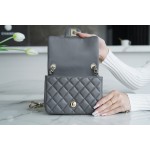 𝐂𝐇𝐀𝐍𝐄𝐋 Classic Flap Italy 🇮🇹 "𝗚𝗥" Original Lambskin 🐑 Classic Mouth Flap Bag Square Fat 🔆 Dark Grey