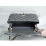 𝐂𝐇𝐀𝐍𝐄𝐋 Classic Flap Italy 🇮🇹 "𝗚𝗥" Original Lambskin 🐑 Classic Mouth Flap Bag Square Fat 🔆 Dark Grey