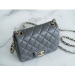 𝐂𝐇𝐀𝐍𝐄𝐋 Classic Flap Italy 🇮🇹 "𝗚𝗥" Original Lambskin 🐑 Classic Mouth Flap Bag Square Fat 🔆 Dark Grey