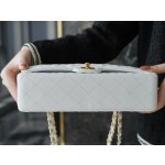 𝐂𝐇𝐀𝐍𝐄𝐋 Classic Flap France 🇫🇷 𝐇𝐚𝐚𝐬 Original Caviar🐂 Custom Calfskin Classic Mouth Flap Bag Medium Gold Buckle White